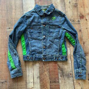 Pepe Jeans London Womens Denim Jacket With Green Accents Size M Button-Down